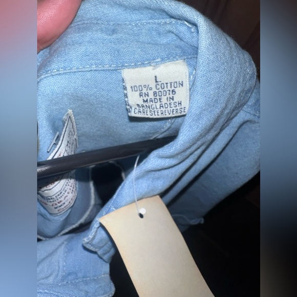 NWT Robert Stock Denim Shirt Mens L Long Sleeve Button Up 100% Cotton Blue - Picture 2 of 5